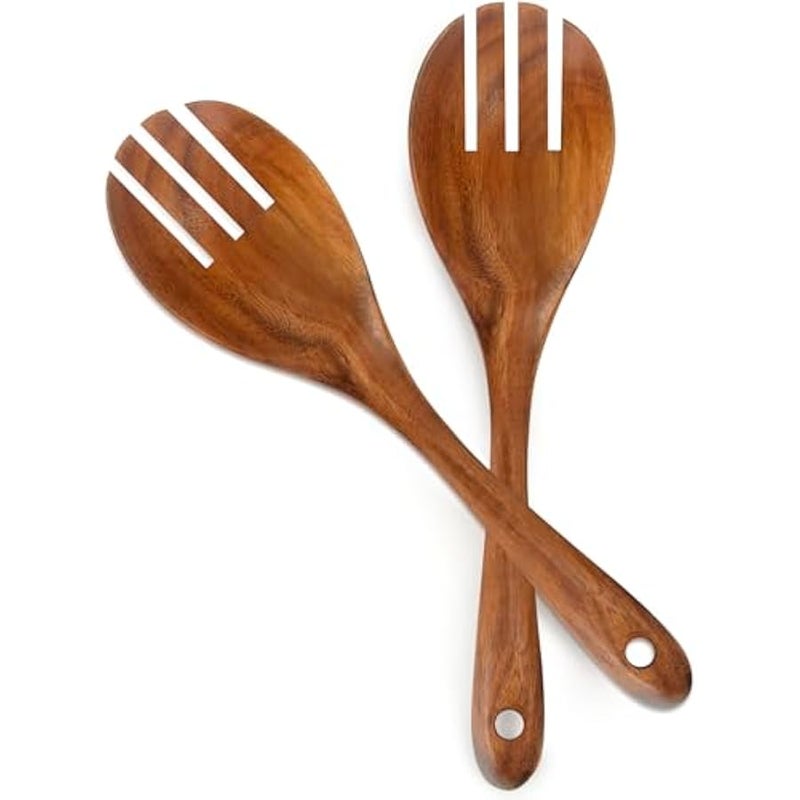 Teak Wooden Spork Pack of 2, Teak Wood Sporks for Cooking & Serving - Image 1